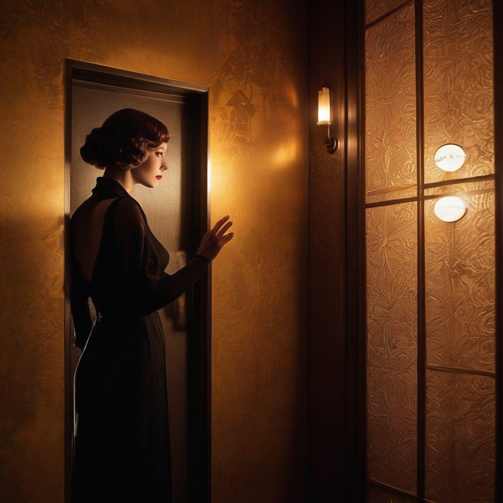 A captivating scene featuring a half-lit room, showcasing a vintage film projector casting shadows of classic adult film silhouettes on the wall, juxtaposed with a curious figure peeking through a partially open door. The atmosphere is moody, with hints of allure and mystery, embodying the duality of attraction and caution in adult media. Art deco elements with soft, warm lighting for a nostalgic feel. vibrant colors. dramatic shadows. moody ambiance.